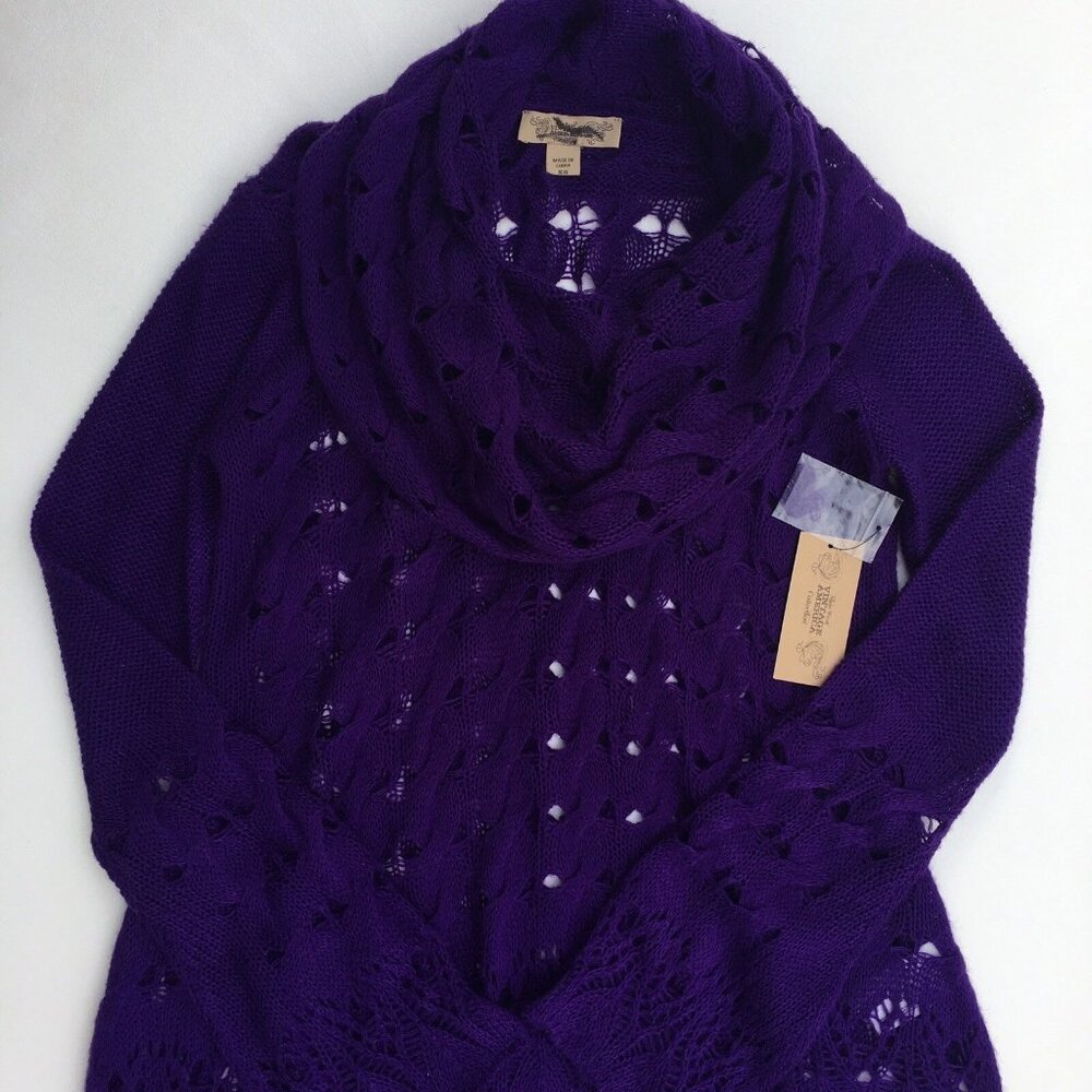 Nine West Womens Sweater sz XS Plum Purple Cowl Neck Open Thin Knit Long Sleeve - Picture 5 of 12